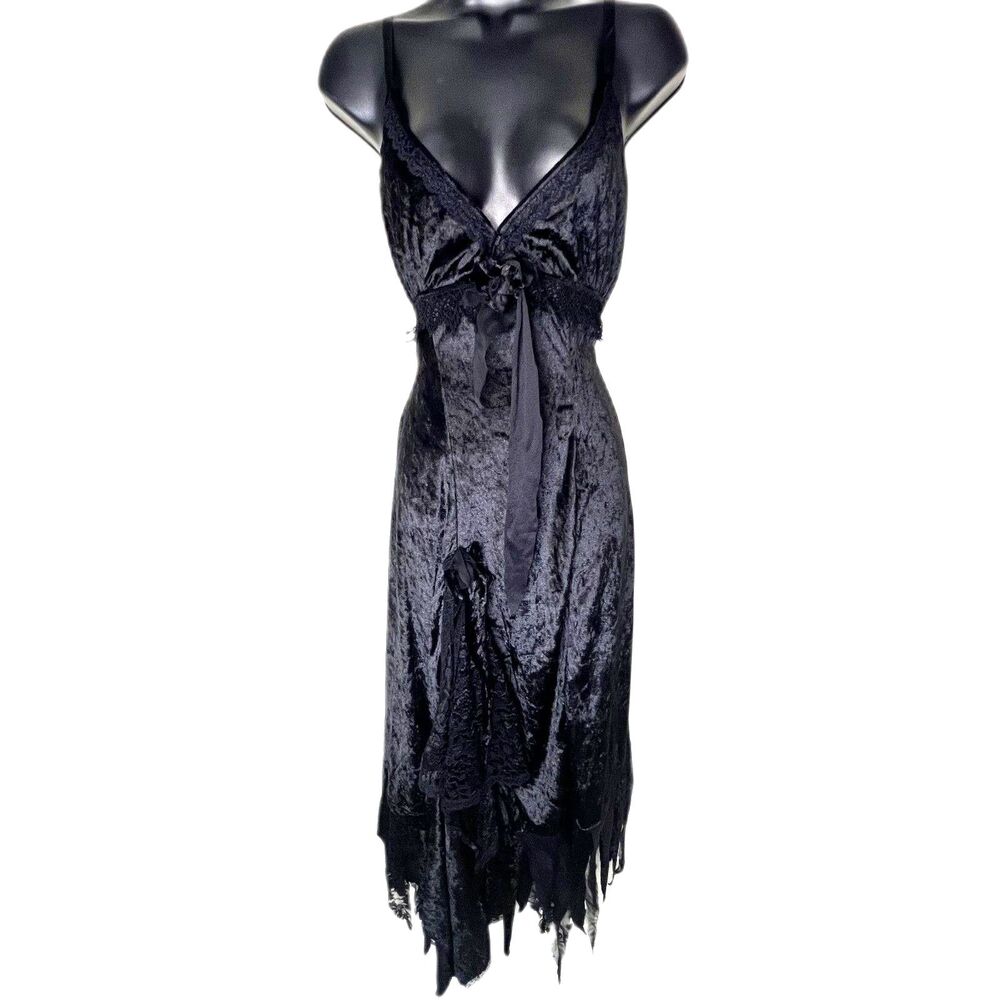Etsy Handmade Crushed Velvet Fairy Pixie Dress Black Goth Handkerchief Hem Y2K